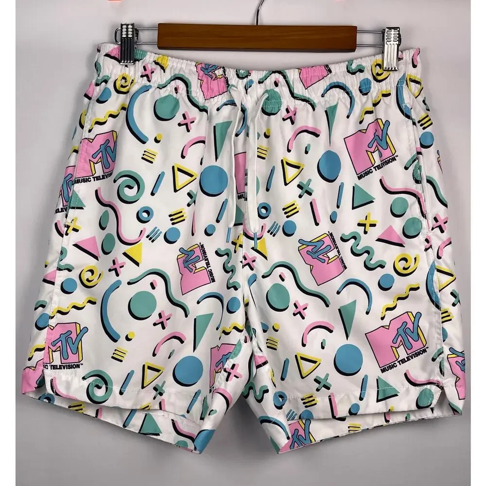 MTV Retro 90s Geometric Print Men’s Swim Trunks Size M
